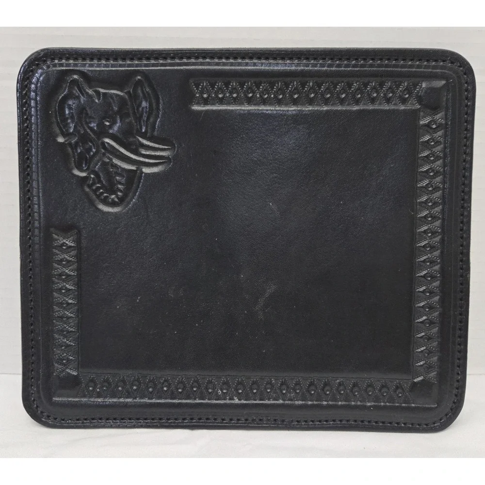 Vintage Leather Hand Tooled Black‎ Western Elephant Design Mouse Pad 9.5